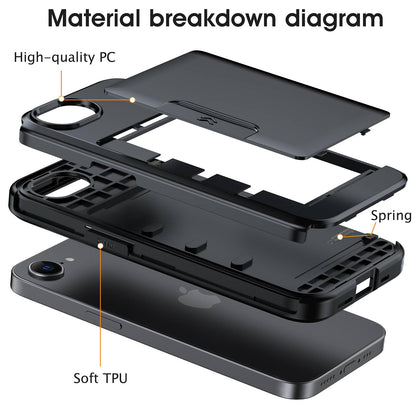 For iPhone 17e / 16e Sliding Card Slot PC Hybrid TPU Phone Case - Black - EDA010102003A