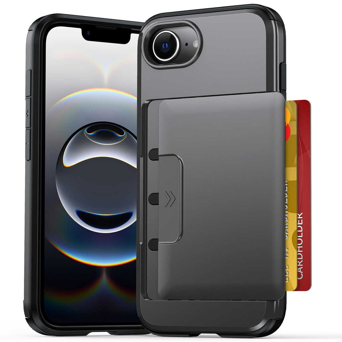 For iPhone 17e / 16e Sliding Card Slot PC Hybrid TPU Phone Case - Grey - EDA010102003B