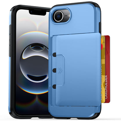For iPhone 17e / 16e Sliding Card Slot PC Hybrid TPU Phone Case - Light Blue - EDA010102003C