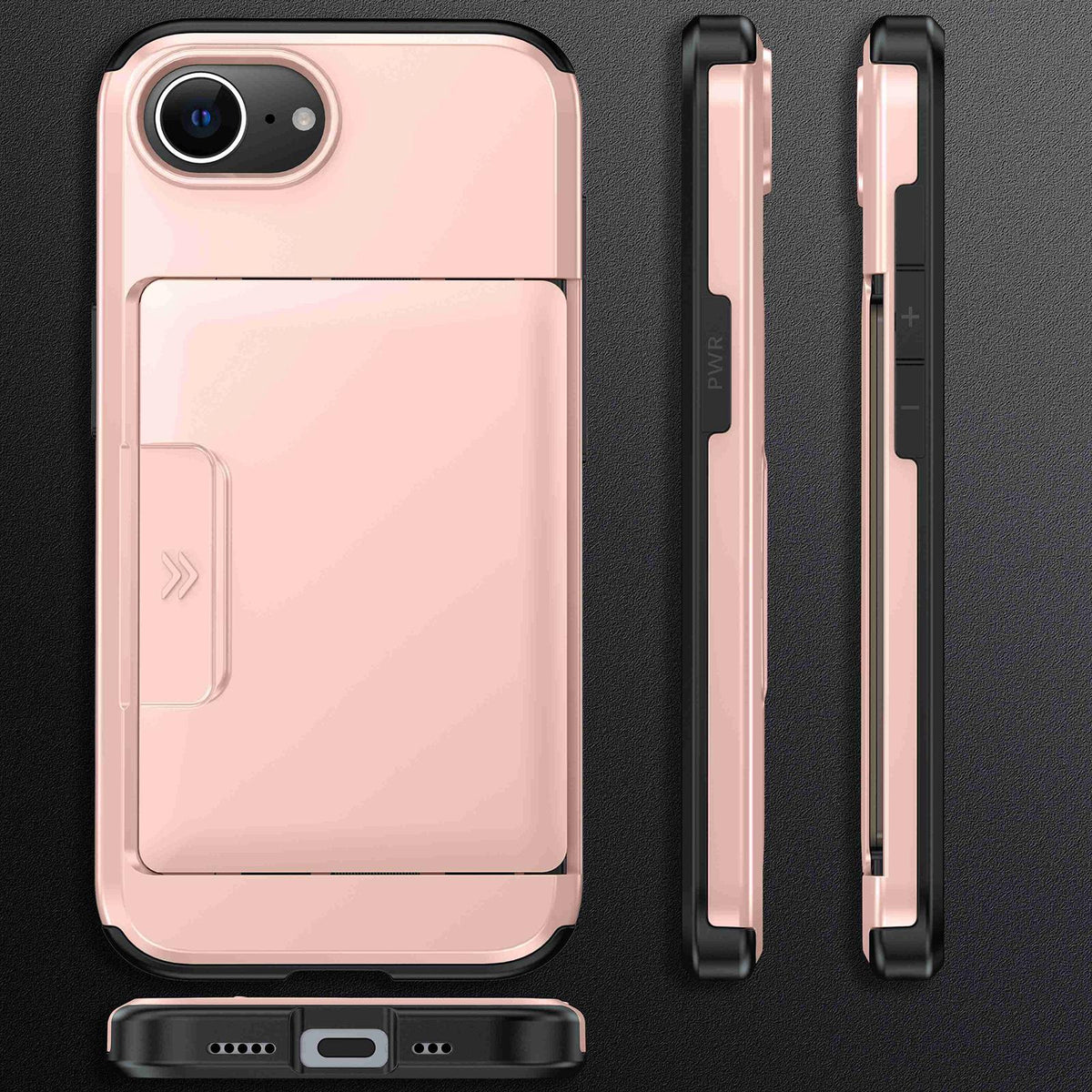For iPhone 17e / 16e Sliding Card Slot PC Hybrid TPU Phone Case - Rose Gold - EDA010102003D