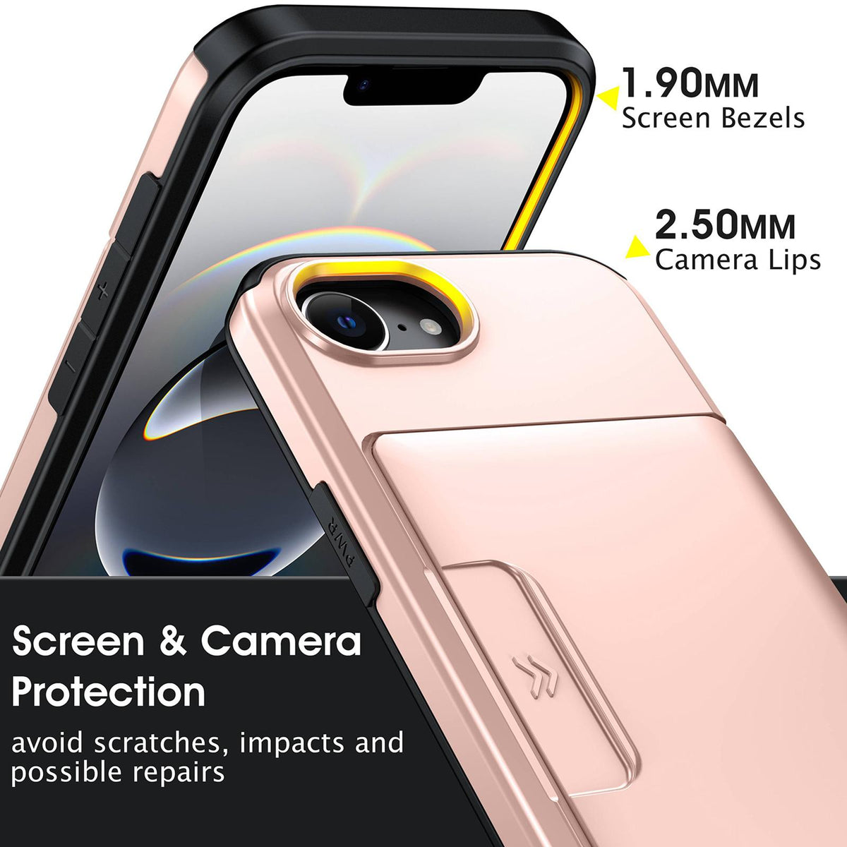 For iPhone 17e / 16e Sliding Card Slot PC Hybrid TPU Phone Case - Rose Gold - EDA010102003D