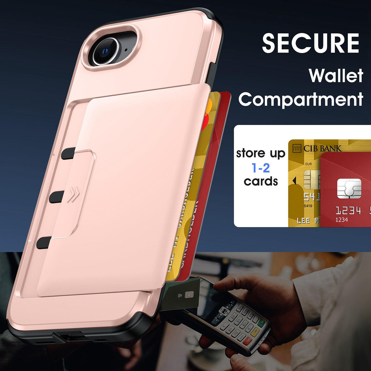 For iPhone 17e / 16e Sliding Card Slot PC Hybrid TPU Phone Case - Rose Gold - EDA010102003D