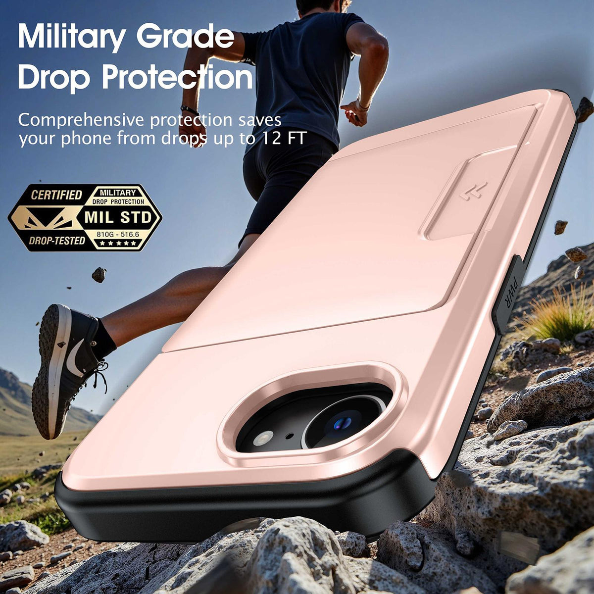 For iPhone 17e / 16e Sliding Card Slot PC Hybrid TPU Phone Case - Rose Gold - EDA010102003D