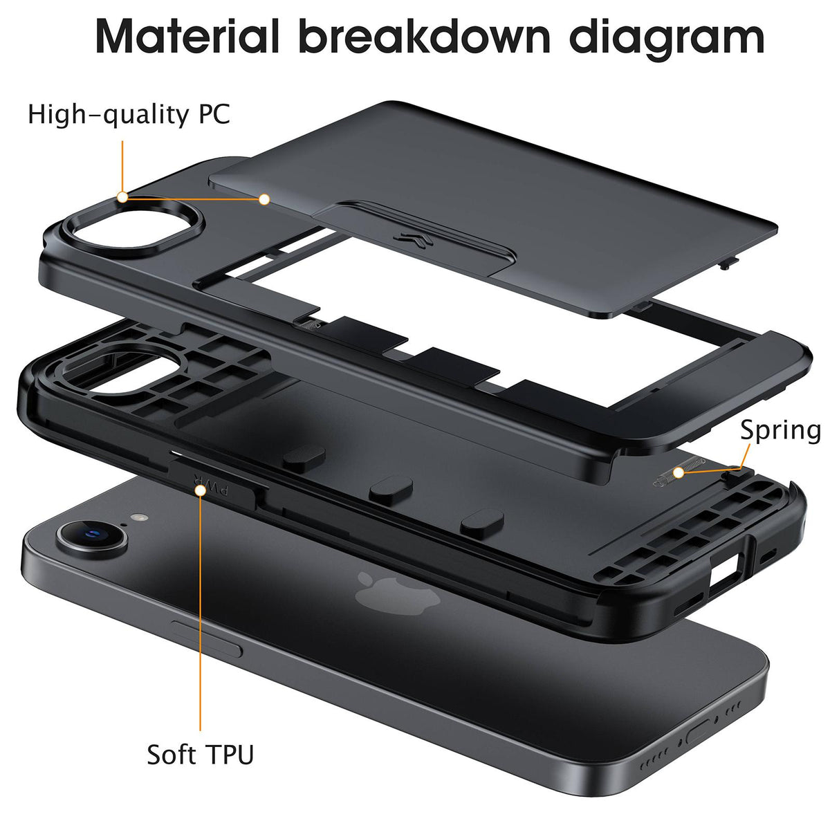 For iPhone 17e / 16e Sliding Card Slot PC Hybrid TPU Phone Case - Dark Blue - EDA010102003F
