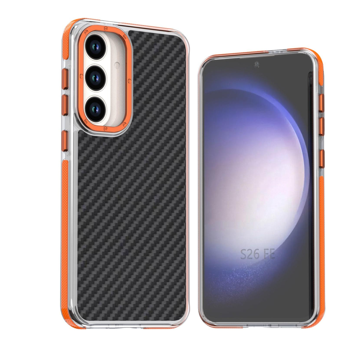 For Galaxy S26 FE 5G Dual-Color Carbon Fiber Texture Acrylic Hybrid TPU Phone Case - Orange - EDA010106601A