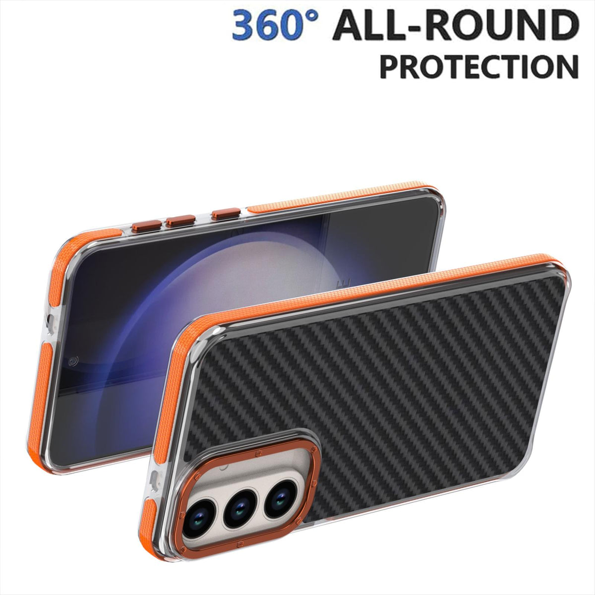 For Galaxy S26 FE 5G Dual-Color Carbon Fiber Texture Acrylic Hybrid TPU Phone Case - Orange - EDA010106601A