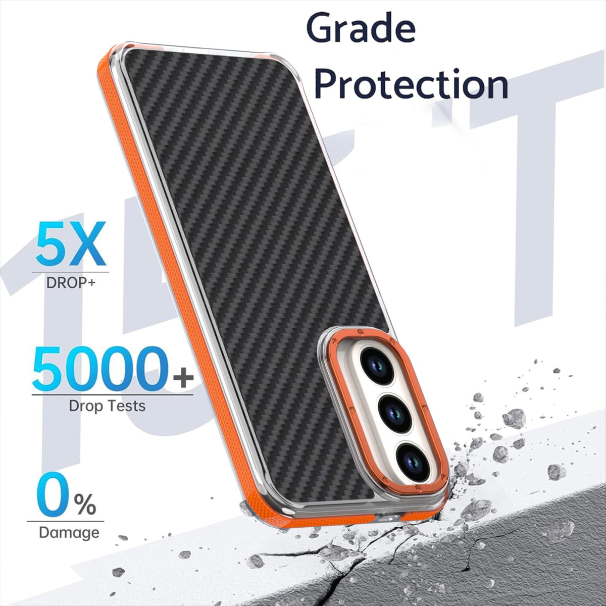 For Galaxy S26 FE 5G Dual-Color Carbon Fiber Texture Acrylic Hybrid TPU Phone Case - Orange - EDA010106601A