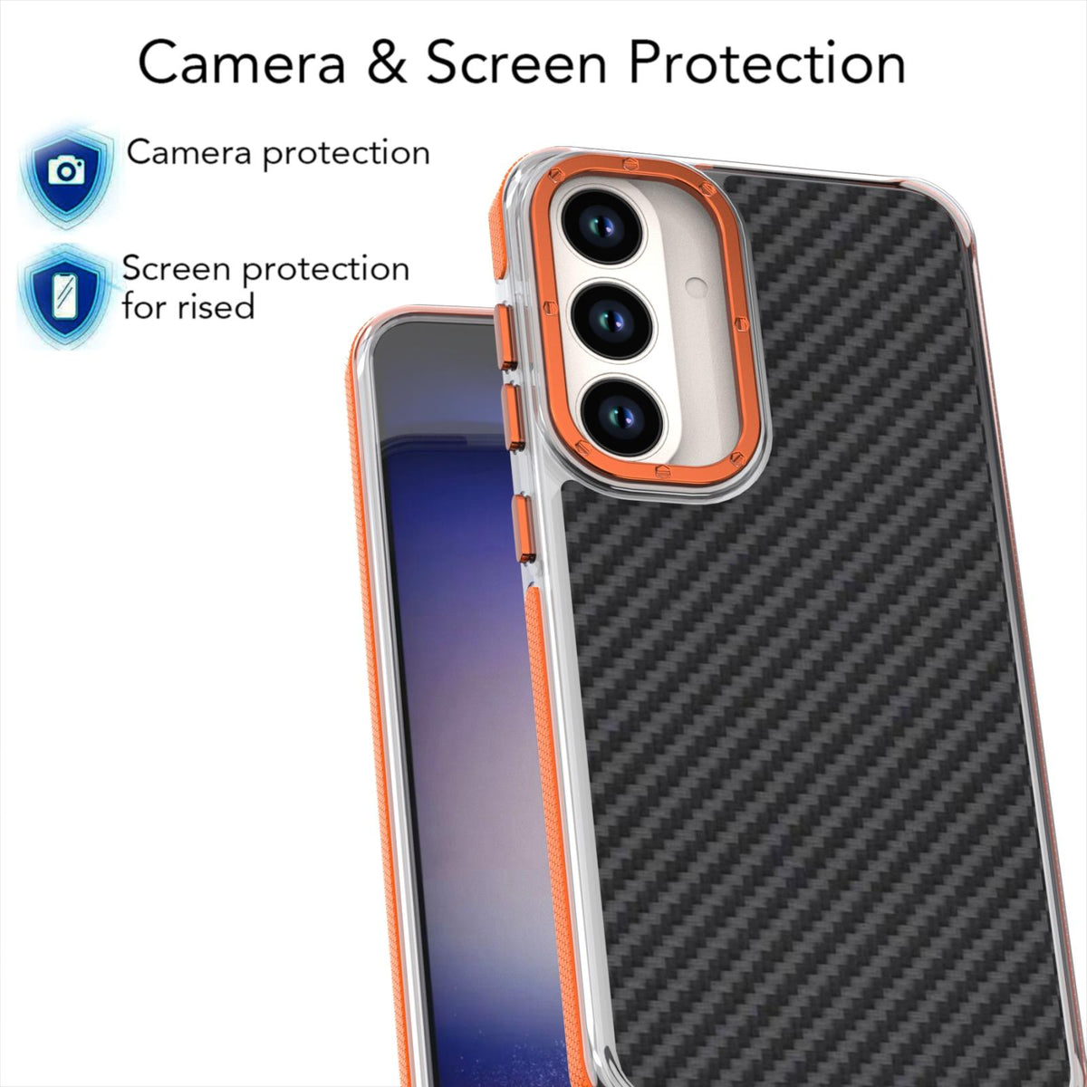 For Galaxy S26 FE 5G Dual-Color Carbon Fiber Texture Acrylic Hybrid TPU Phone Case - Orange - EDA010106601A