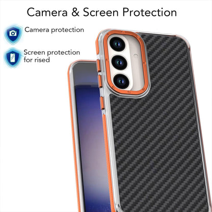 For Galaxy S26 FE 5G Dual-Color Carbon Fiber Texture Acrylic Hybrid TPU Phone Case - Orange - EDA010106601A