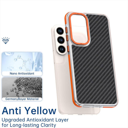 For Galaxy S26 FE 5G Dual-Color Carbon Fiber Texture Acrylic Hybrid TPU Phone Case - Orange - EDA010106601A