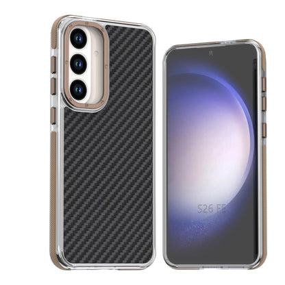 For Galaxy S26 FE 5G Dual-Color Carbon Fiber Texture Acrylic Hybrid TPU Phone Case - Gold - EDA010106601D