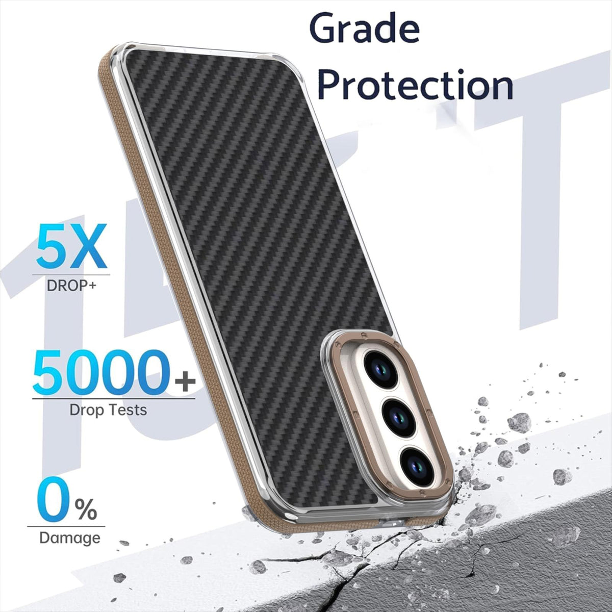 For Galaxy S26 FE 5G Dual-Color Carbon Fiber Texture Acrylic Hybrid TPU Phone Case - Gold - EDA010106601D