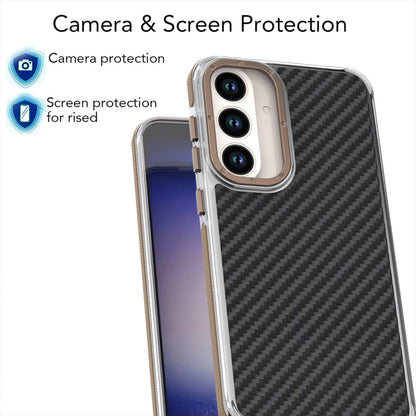 For Galaxy S26 FE 5G Dual-Color Carbon Fiber Texture Acrylic Hybrid TPU Phone Case - Gold - EDA010106601D