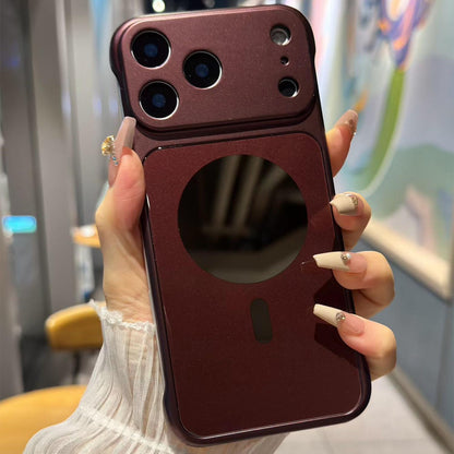 For iPhone 17 Pro Max Large Window Borderless Mirror Magnetic Phone Case - Cherry Red - EDA010108701A