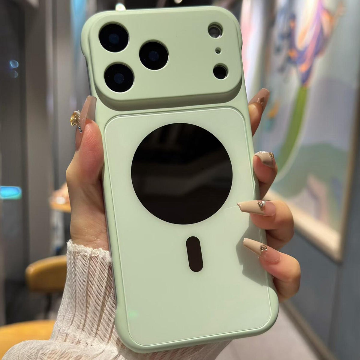 For iPhone 17 Pro Max Large Window Borderless Mirror Magnetic Phone Case - Light Green - EDA010108701F