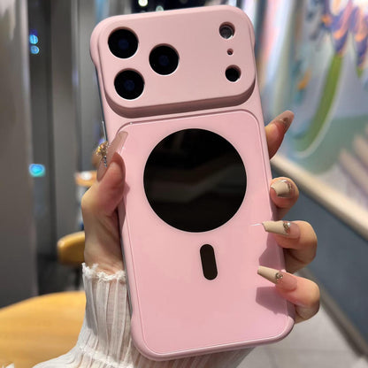 For iPhone 17 Pro Large Window Borderless Mirror Magnetic Phone Case - Pink - EDA010108702D