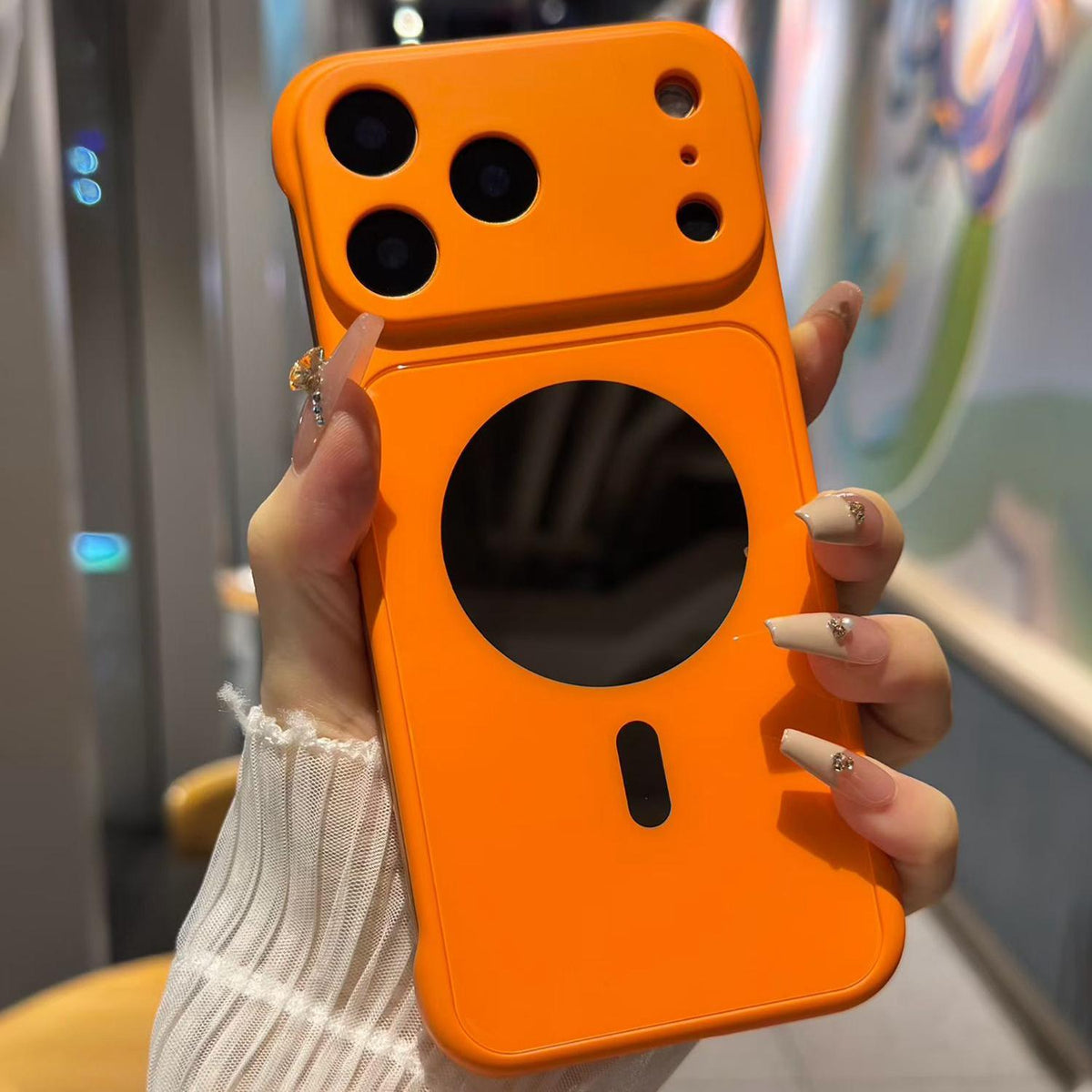 For iPhone 17 Pro Large Window Borderless Mirror Magnetic Phone Case - Orange - EDA010108702H