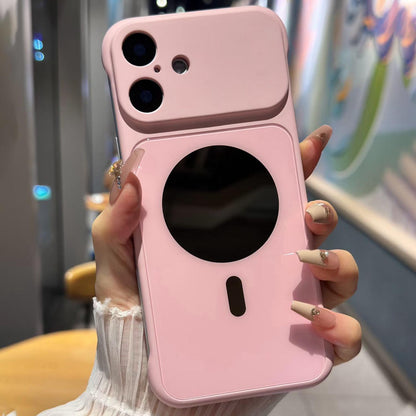 For iPhone 17 Large Window Borderless Mirror Magnetic Phone Case - Pink - EDA010108703D