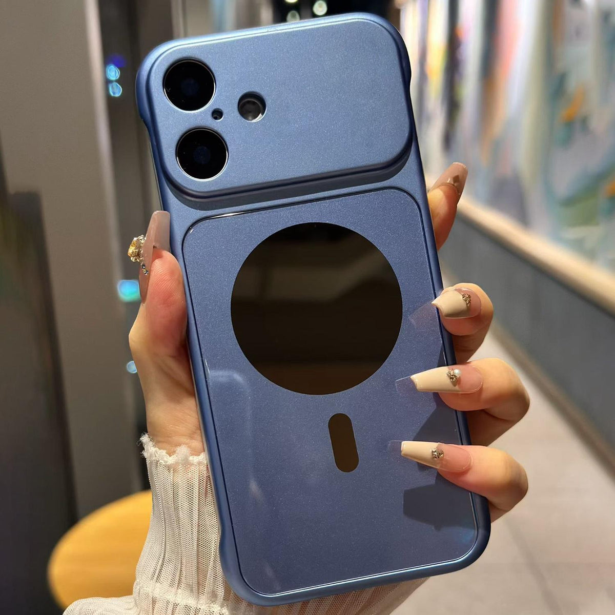 For iPhone 17 Large Window Borderless Mirror Magnetic Phone Case - Light Blue - EDA010108703E
