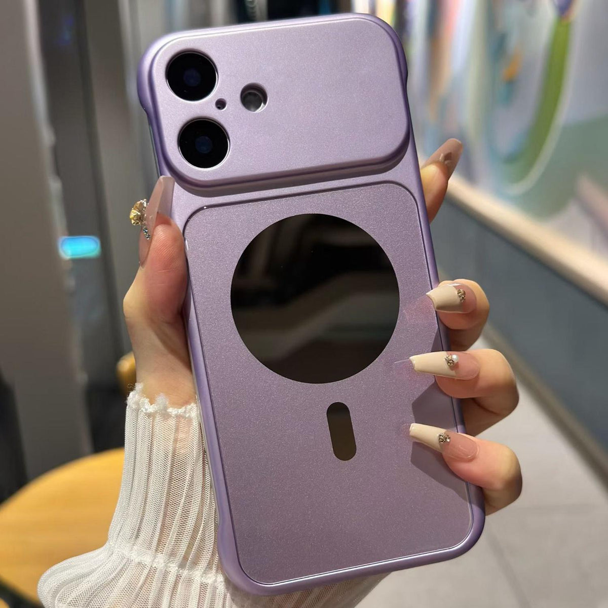 For iPhone 17 Large Window Borderless Mirror Magnetic Phone Case - Purple - EDA010108703G