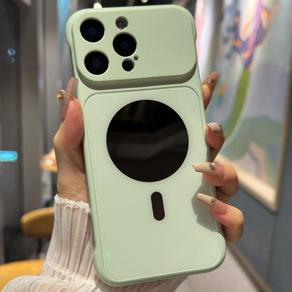 For iPhone 16 Pro Large Window Borderless Mirror Magnetic Phone Case - Light Green - EDA010108705F