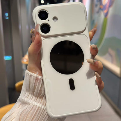 For iPhone 16 Large Window Borderless Mirror Magnetic Phone Case - White - EDA010108706B