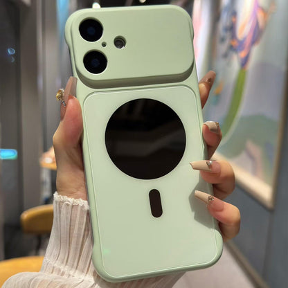 For iPhone 16 Large Window Borderless Mirror Magnetic Phone Case - Light Green - EDA010108706F