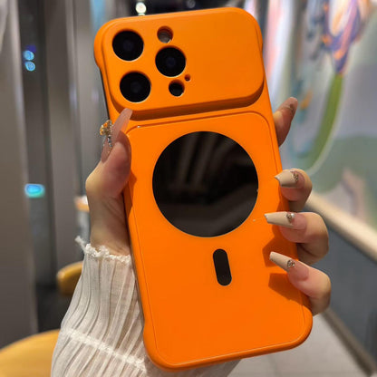 For iPhone 15 Pro Max Large Window Borderless Mirror Magnetic Phone Case - Orange - EDA010108707H