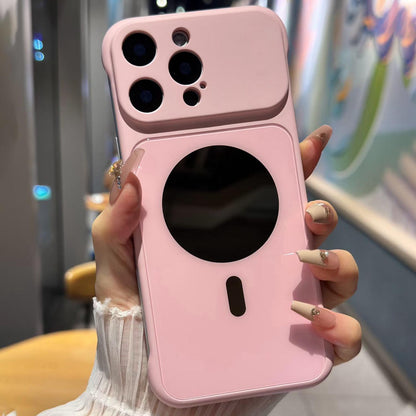 For iPhone 15 Pro Large Window Borderless Mirror Magnetic Phone Case - Pink - EDA010108708D