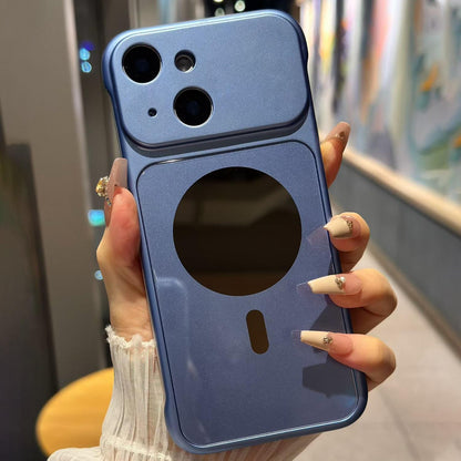 For iPhone 15 Large Window Borderless Mirror Magnetic Phone Case - Light Blue - EDA010108709E