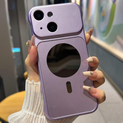 For iPhone 15 Large Window Borderless Mirror Magnetic Phone Case - Purple - EDA010108709G
