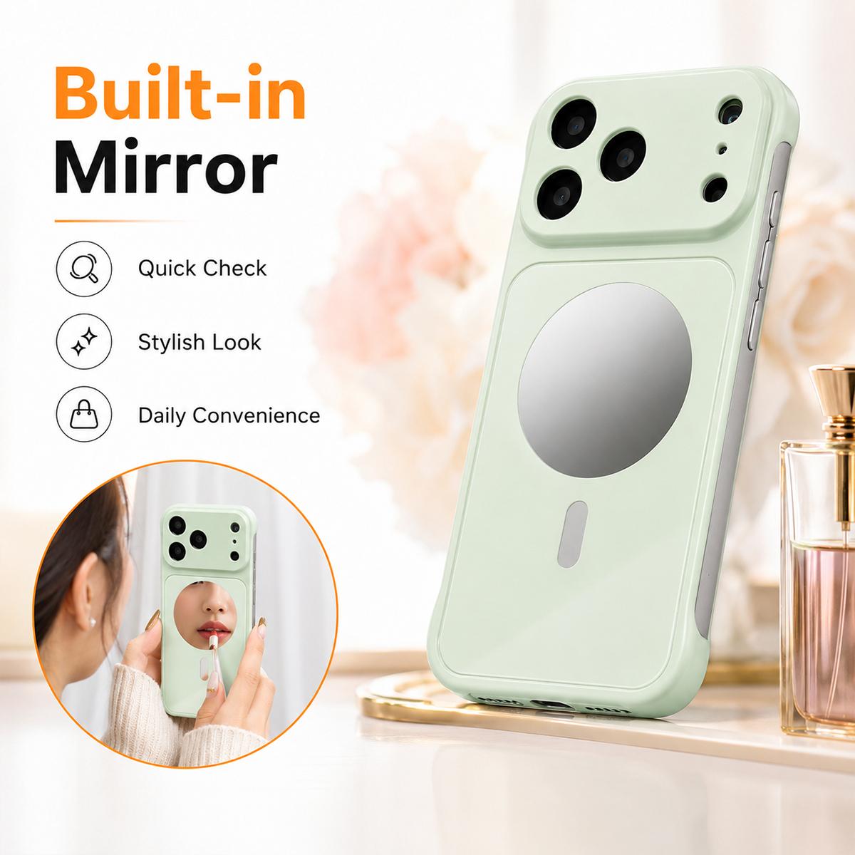 For iPhone 15 Pro Large Window Borderless Mirror Magnetic Phone Case - Orange - EDA010108708H