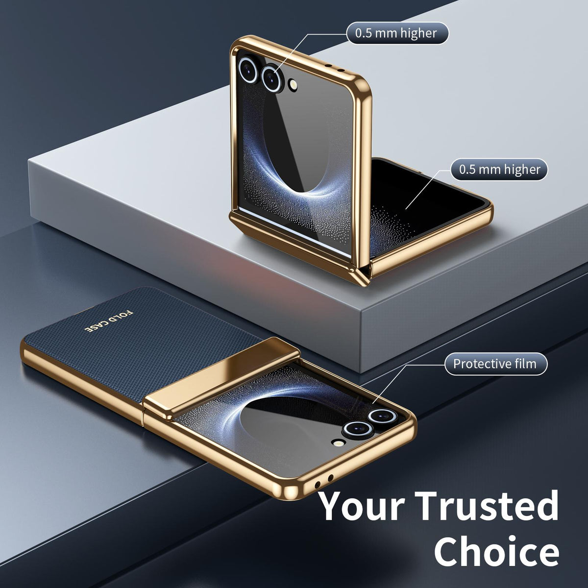 For Galaxy Z Flip8 5G Electroplated PC Fold Shockproof Vegan Leather Phone Case - Blue - EDA010120003A
