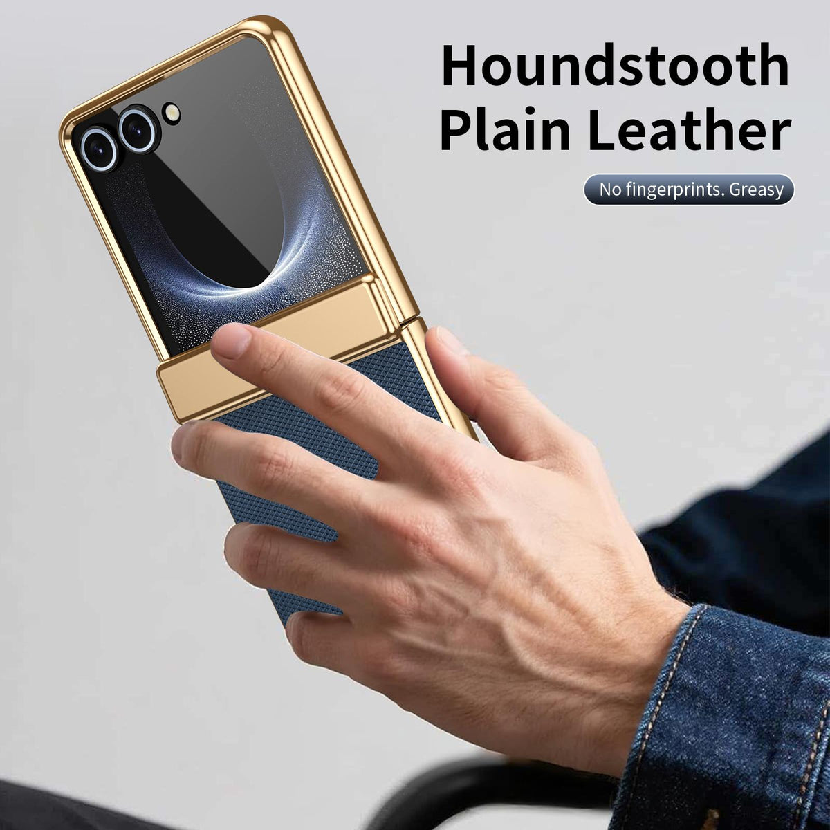 For Galaxy Z Flip8 5G Electroplated PC Fold Shockproof Vegan Leather Phone Case - Blue - EDA010120003A