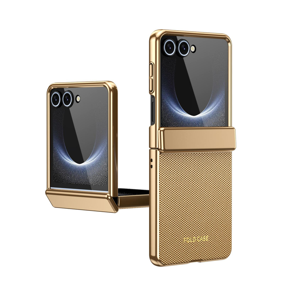 For Galaxy Z Flip8 5G Electroplated PC Fold Shockproof Vegan Leather Phone Case - Gold - EDA010120003B