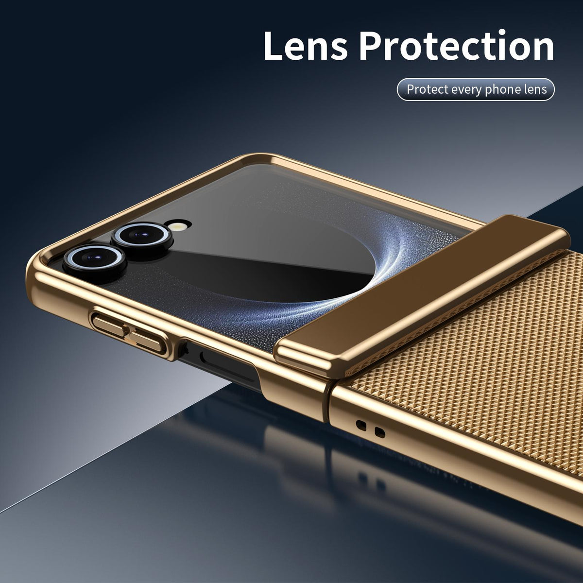 For Galaxy Z Flip8 5G Electroplated PC Fold Shockproof Vegan Leather Phone Case - Gold - EDA010120003B