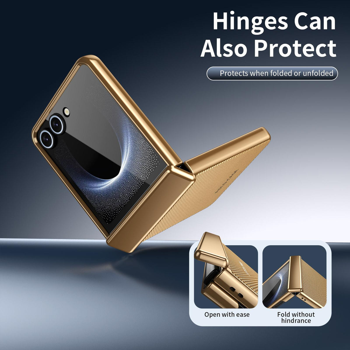 For Galaxy Z Flip8 5G Electroplated PC Fold Shockproof Vegan Leather Phone Case - Gold - EDA010120003B