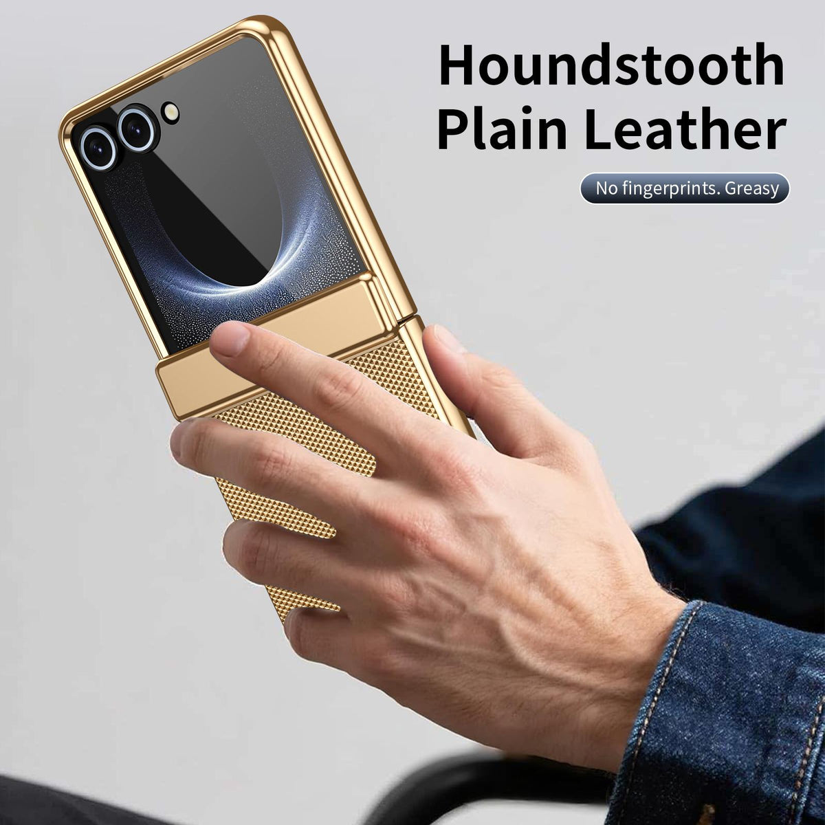 For Galaxy Z Flip8 5G Electroplated PC Fold Shockproof Vegan Leather Phone Case - Gold - EDA010120003B
