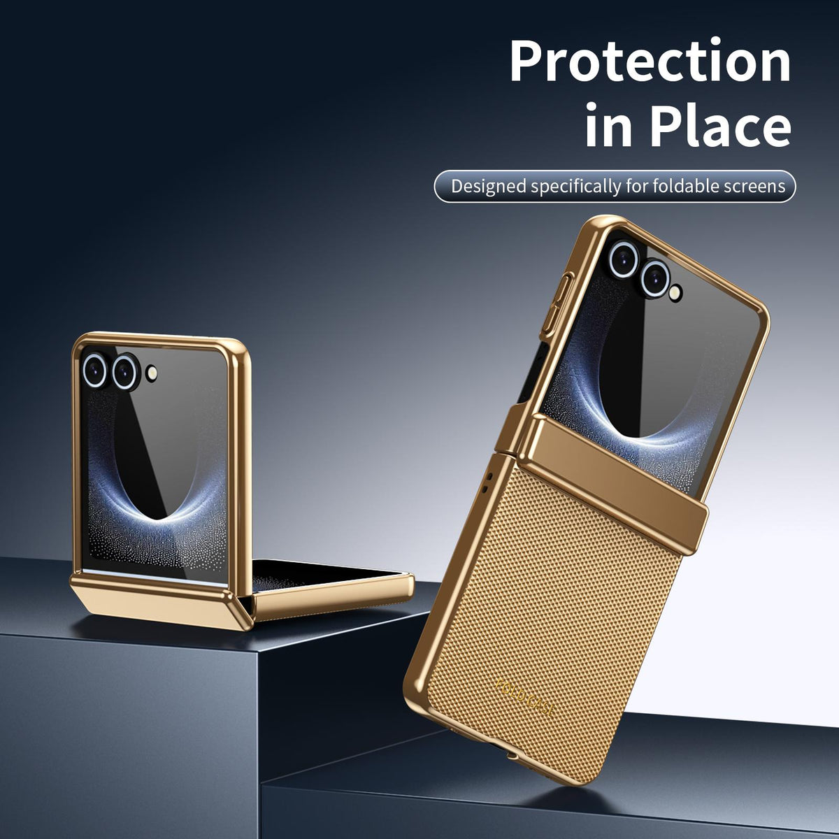 For Galaxy Z Flip8 5G Electroplated PC Fold Shockproof Vegan Leather Phone Case - Gold - EDA010120003B
