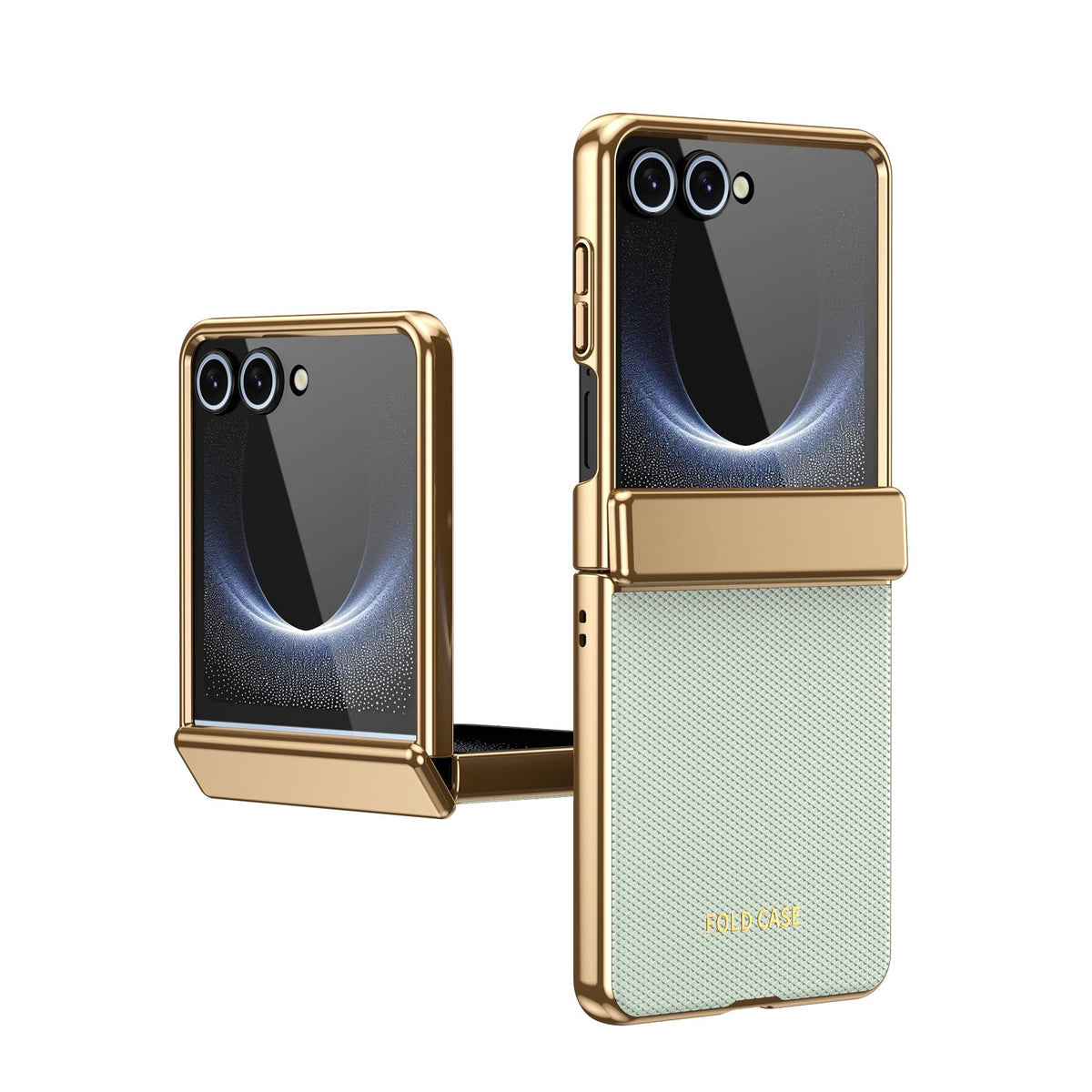 For Galaxy Z Flip8 5G Electroplated PC Fold Shockproof Vegan Leather Phone Case - Cyan - EDA010120003C
