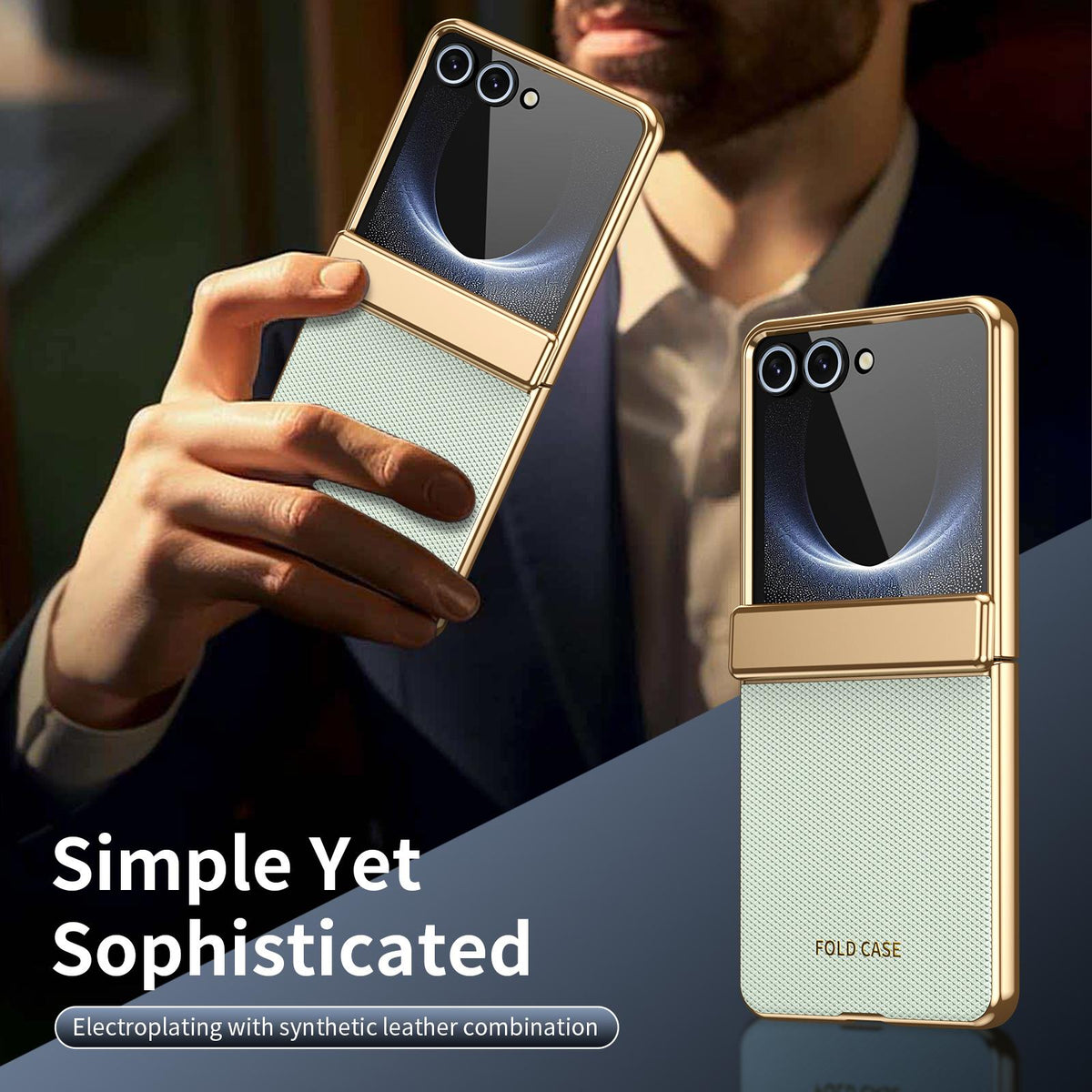 For Galaxy Z Flip8 5G Electroplated PC Fold Shockproof Vegan Leather Phone Case - Cyan - EDA010120003C