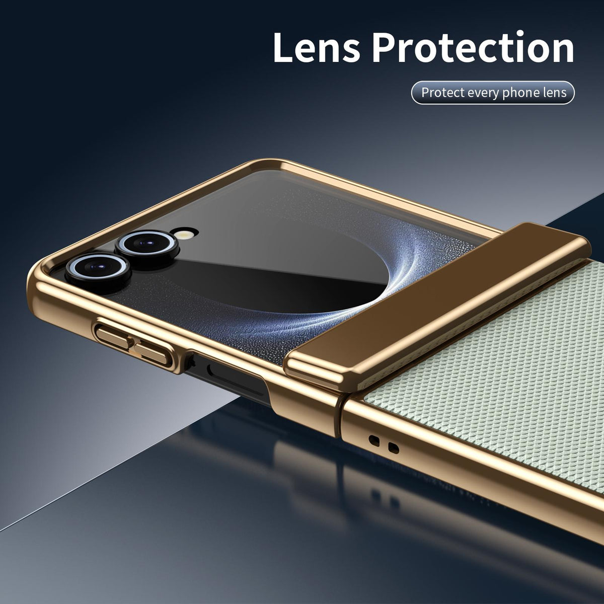 For Galaxy Z Flip8 5G Electroplated PC Fold Shockproof Vegan Leather Phone Case - Cyan - EDA010120003C