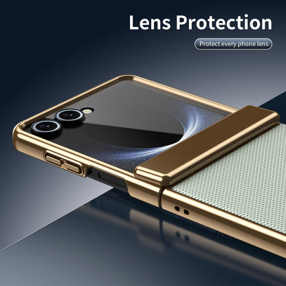 For Galaxy Z Flip8 5G Electroplated PC Fold Shockproof Vegan Leather Phone Case - Cyan - EDA010120003C