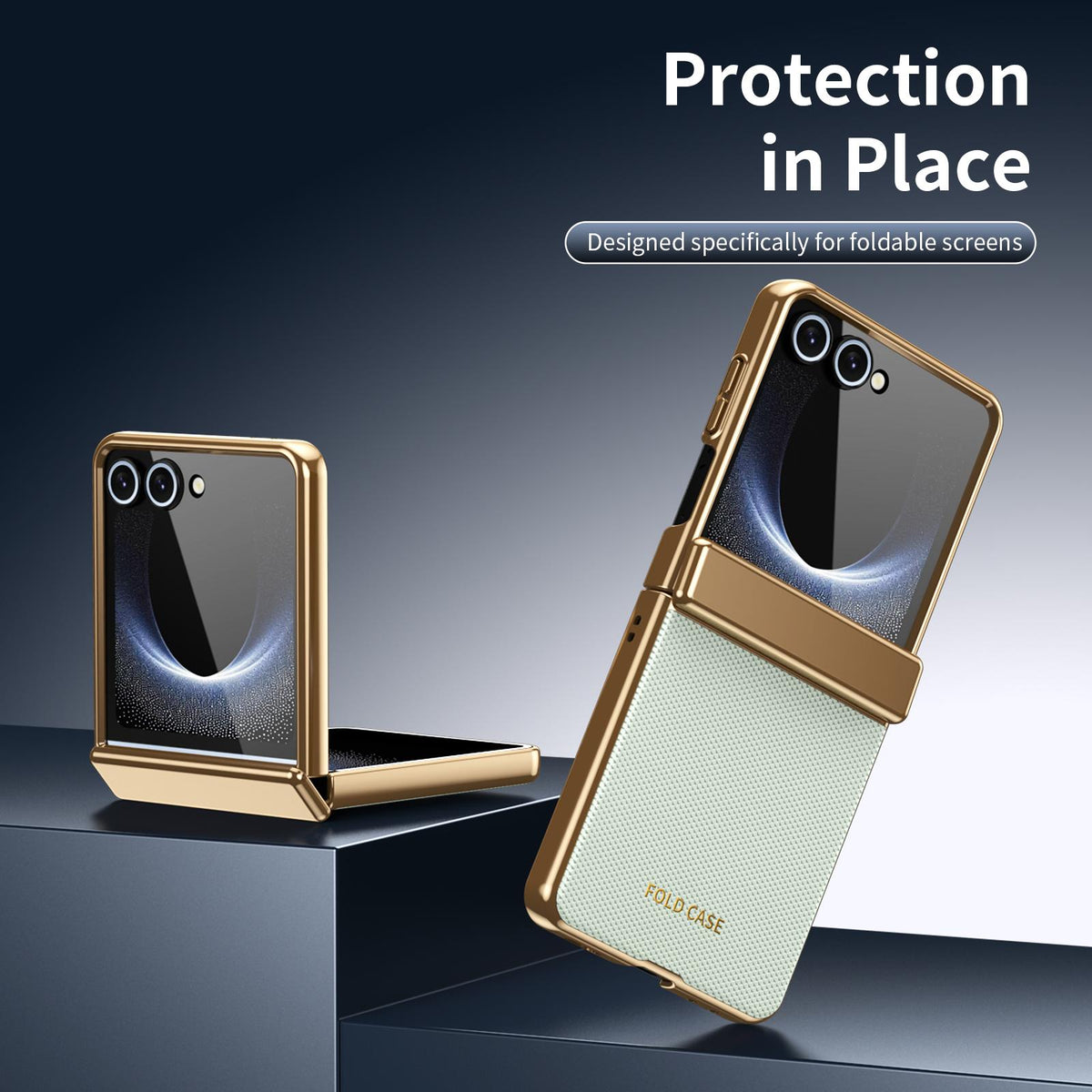 For Galaxy Z Flip8 5G Electroplated PC Fold Shockproof Vegan Leather Phone Case - Cyan - EDA010120003C