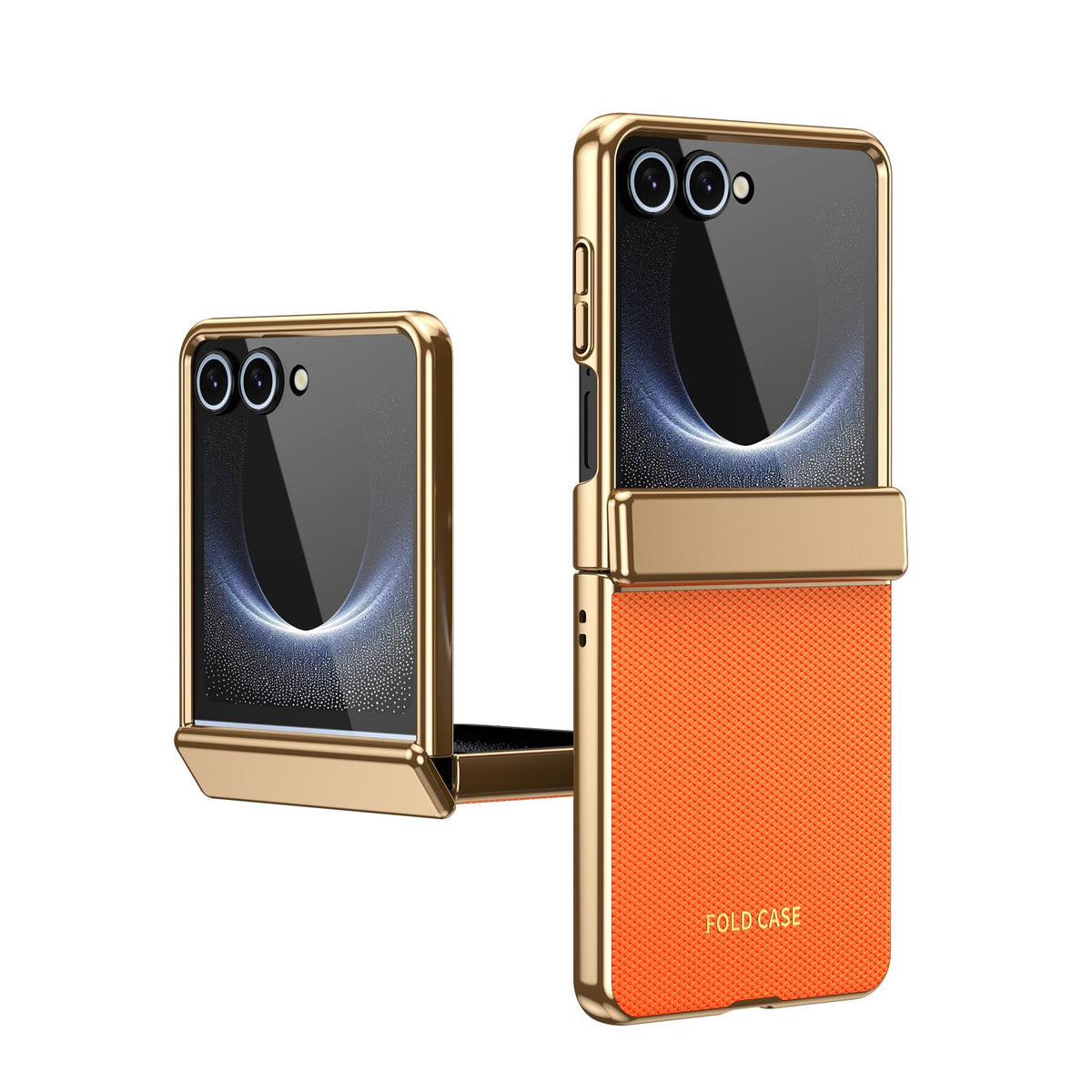 For Galaxy Z Flip8 5G Electroplated PC Fold Shockproof Vegan Leather Phone Case - Orange - EDA010120003D