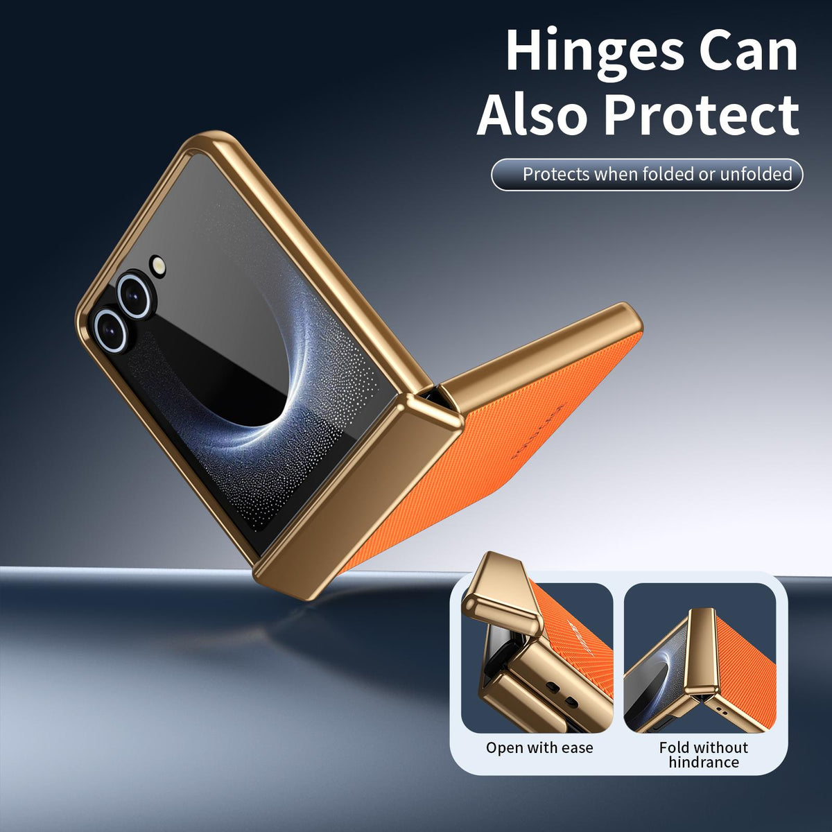 For Galaxy Z Flip8 5G Electroplated PC Fold Shockproof Vegan Leather Phone Case - Orange - EDA010120003D