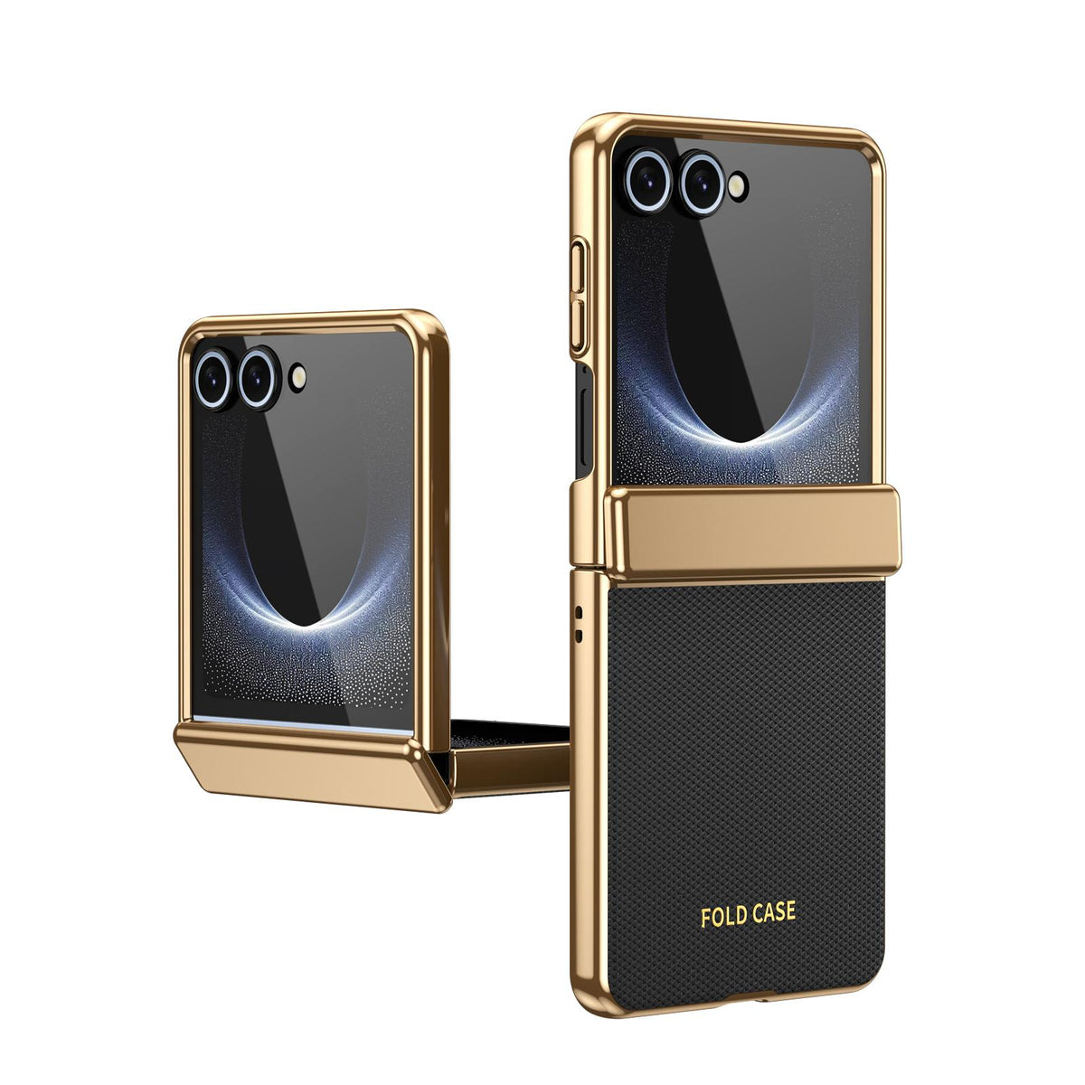 For Galaxy Z Flip8 5G Electroplated PC Fold Shockproof Vegan Leather Phone Case - Black - EDA010120003E