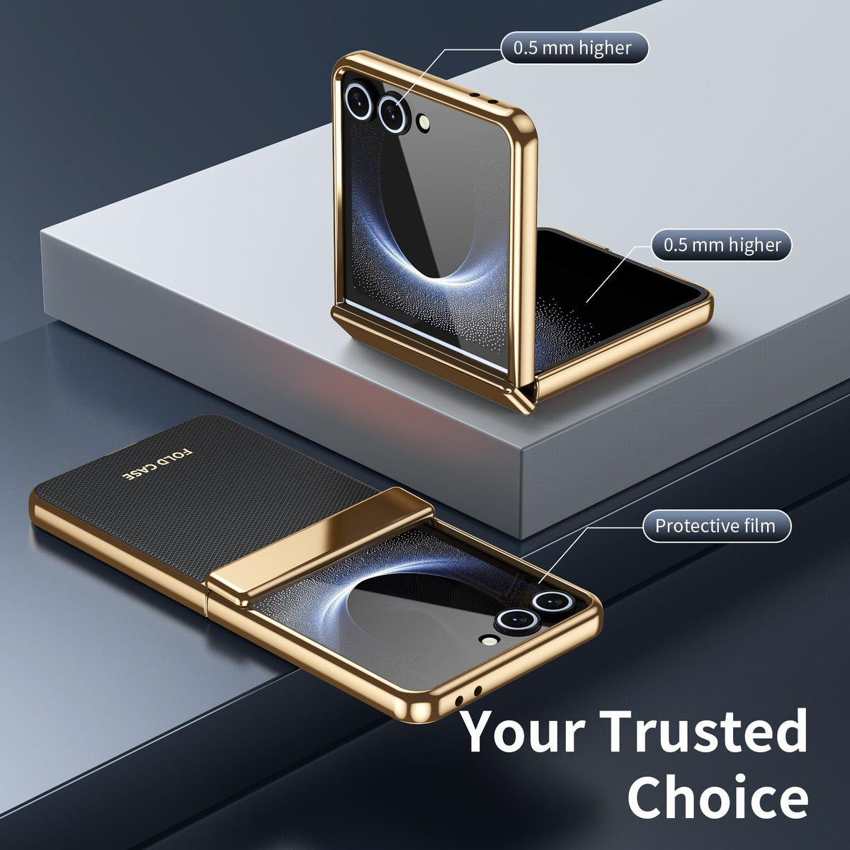 For Galaxy Z Flip8 5G Electroplated PC Fold Shockproof Vegan Leather Phone Case - Black - EDA010120003E