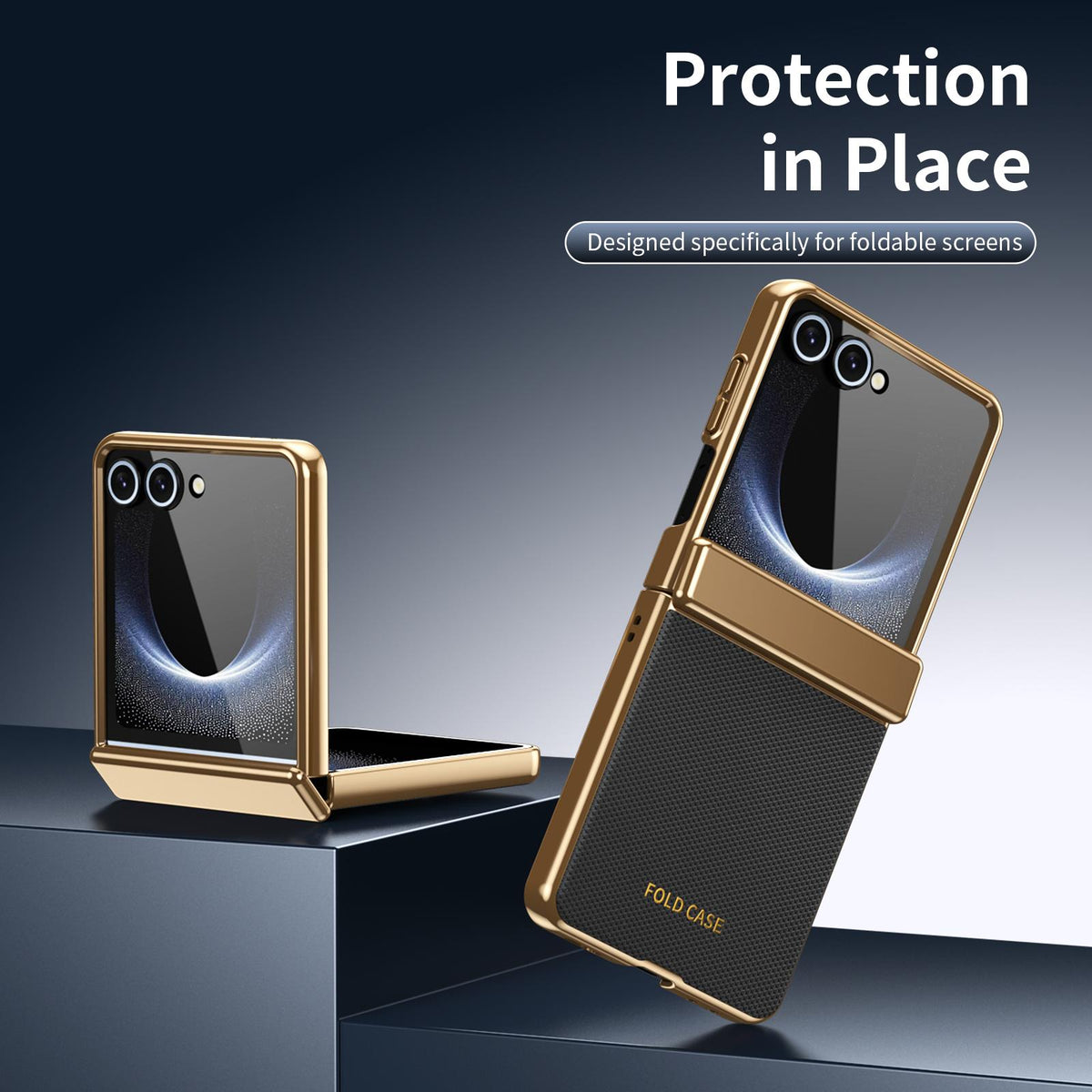 For Galaxy Z Flip8 5G Electroplated PC Fold Shockproof Vegan Leather Phone Case - Black - EDA010120003E