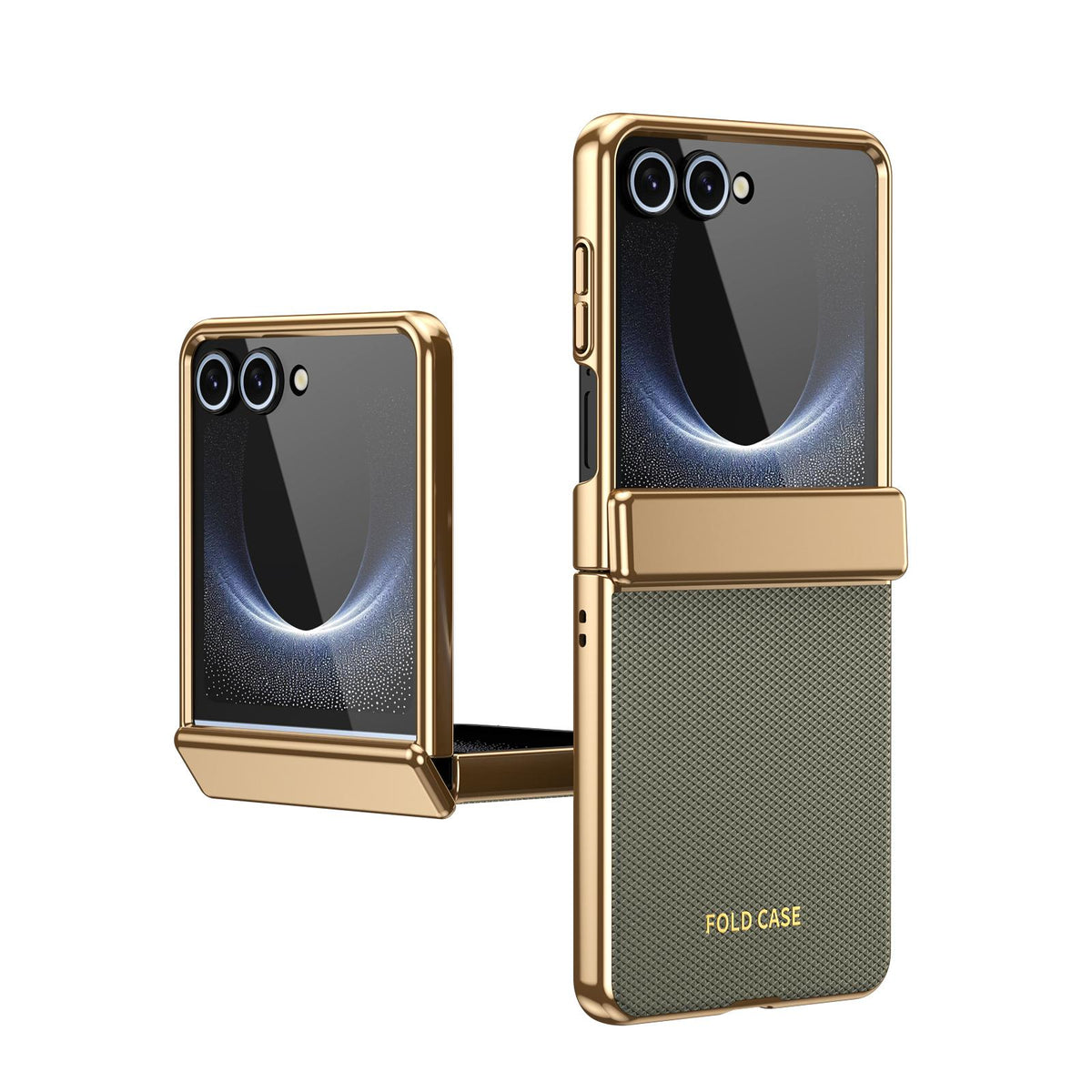 For Galaxy Z Flip8 5G Electroplated PC Fold Shockproof Vegan Leather Phone Case - Olive Green - EDA010120003F